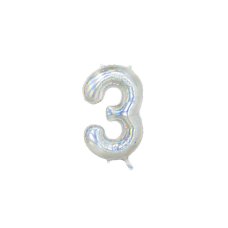 Party Deco Foil Balloon Number #3 86cm Iridescent 1pk