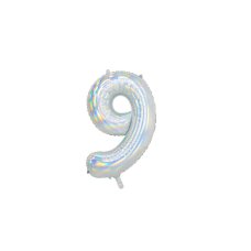 Party Deco Foil Balloon Number #9 86cm Iridescent 1pk