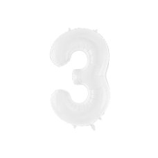 Party Deco Foil Balloon Number #3 86cm White 1pk