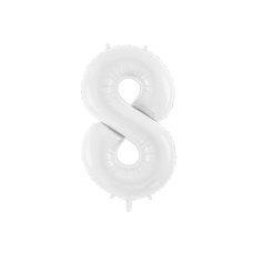 Party Deco Foil Balloon Number #8 86cm White 1pk