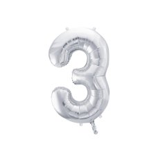 Party Deco Foil Balloon Number #3 86cm Silver 1pk