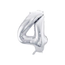 Party Deco Foil Balloon Number #4 86cm Silver 1pk