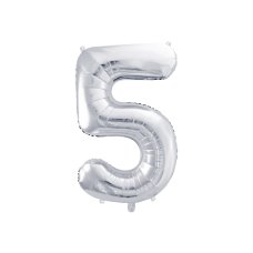 Party Deco Foil Balloon Number #5 86cm Silver 1pk