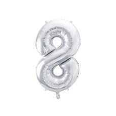 Party Deco Foil Balloon Number #8 86cm Silver 1pk