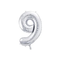Party Deco Foil Balloon Number #9 86cm Silver 1pk