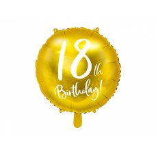 Party Deco Foil Balloon Round Cursive 18th Birthday Gold 1pkt 45CM