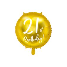 Party Deco Foil Balloon Round Cursive 21st Birthday Gold 1pkt 45CM