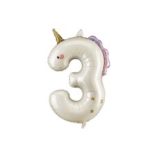 Foil balloon Number ''3'' Unicorn  93cm 1 pkt