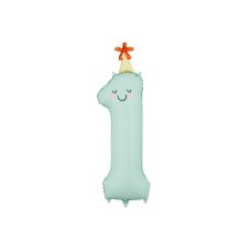 Foil balloon Number ''1'' 86cm Mint with party hat & smile 1 pkt