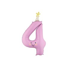 Foil balloon Number ''4'' 86cm  Lavender with party hat & smile 1 pkt