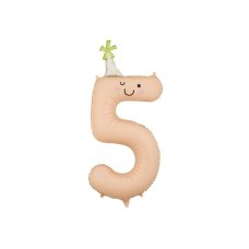 Foil balloon Number ''5'' 86cm  Peach with party hat & smile 1 pkt