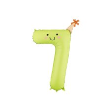 Foil balloon Number ''7'' 86cm Light Green with party hat & smile 1 pkt
