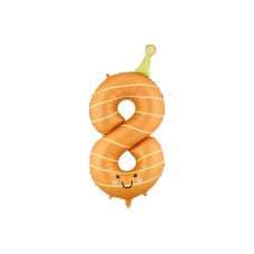 Foil balloon Number ''8'' 86cm Orange with party hat & smile 1 pkt