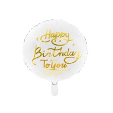 Party Deco Foil Balloon Happy Birthday to You White/Gold 1pkt 45CM