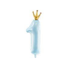 Party Deco Foil Balloon Number 1 Sky Blue with Crown 1pkt 100x37CM