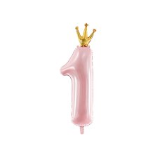 Party Deco Foil Balloon Number 1 Pastel Pink with Crown 1pkt 100x37CM
