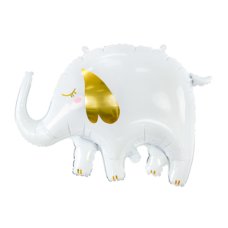 Party Deco Foil Balloon White Elephant w/Gold 1pkt 83x58CM