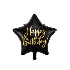 Party Deco Foil Balloon Glossy Star Cursive Happy Birthday Black 1pkt 40CM