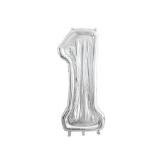 Party Deco Number Frame #1 for latex balloons 126cm Silver