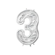 Party Deco Number Frame #3 for latex balloons 126cm Silver