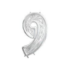 Party Deco Number Frame #9 for latex balloons 126cm Silver