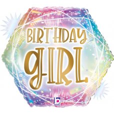 Opal Pastel Geo Birthday Girl Holographic 18'' Hexagon P1