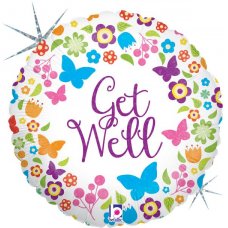 Butterflies & Flowers Get Well Holographic 18Inch Round P1