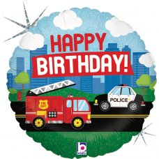 Emergency Vehicle Birthday Holographic 18Inch Round P1