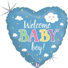 Welcome Baby Boy Holographic 18Inch Heart P1