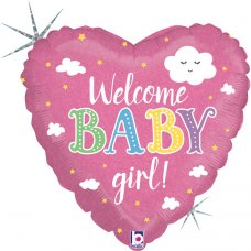 Welcome Baby Girl Holographic 18Inch Heart P1