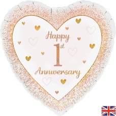 18 inch Happy 1st Anniversary Heart Rose Gold Pack 1