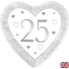 18 inch Happy 25th Anniversary Heart Silver Pack 1