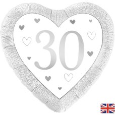 18 inch Happy 30th Anniversary Heart Silver Pack 1