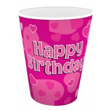 Cups 266ml Happy Birthday Pink Pack 8