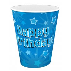 Cups 266ml Happy Birthday Blue Pack 8