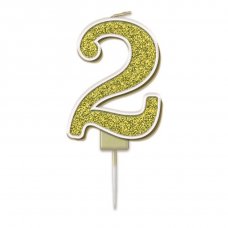 Candle 7.5cm Sparkling Fizz Numeral #2 Gold Pack 1