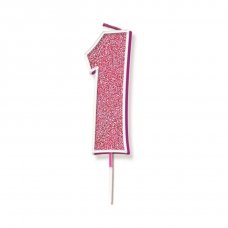 Candle 7.5cm Glitter Numeral #1 Pink Pack 1
