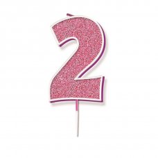 Candle 7.5cm Glitter Numeral #2 Pink Pack 1