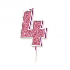 Candle 7.5cm Glitter Numeral #4 Pink Pack 1