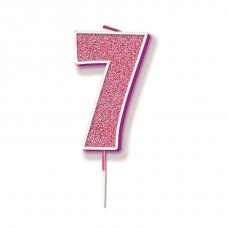 Candle 7.5cm Glitter Numeral #7 Pink Pack 1
