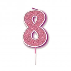 Candle 7.5cm Glitter Numeral #8 Pink Pack 1