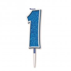 Candle 7.5cm Glitter Numeral #1 Blue Pack 1