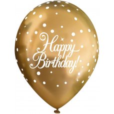 Balloons 11inch Chrome GOLD SparkFizz Happy Bday Pack 6