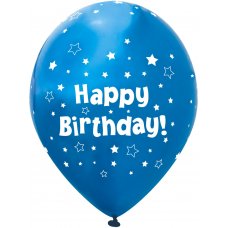 Balloons 11inch Met BLUE Stars Happy Birthday Pack 6